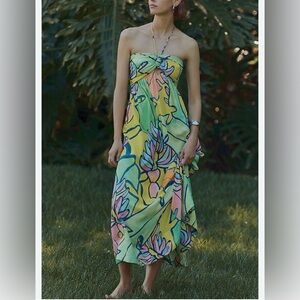 FARM Rio Halter Printed Maxi Dress Multicolor Floral Size L Summer Tropical